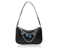 BAUIOREAD Bolso de mano de 1 pieza, bolso pequeño, bolso de mano pequeño, bandolera con cadena de mariposa, bolso de axila con cremallera, monedero, bolso de mujer de color sólido, Negro , small