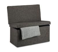 Relaxdays Baúl Almacenamiento, Puff Asiento Almacenaje, Banco Taburete con Respaldo, Lino, 1 Ud, 73 x 76 x 38 cm, Marrón