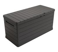 Baúl arcón para exterior, en polipropileno de 350L con cerradura, en color gris oscuro y resistente al agua - 118,5x52x56,8cm