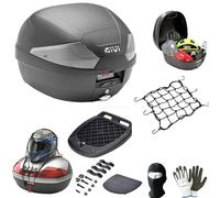 Baúl B29NT2 Tech + placa Givi para 1 casco integral o jet de 29 litros, inserciones transparentes para moto, scooter con portaequipajes trasero compatible con moto G-Uzzi V7 Café 750 Classic