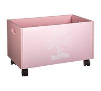 Baúl de almacenamiento de madera con ruedas para niños - Colores ROSA y BLANCO