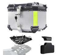 Baúl de Aluminio para Moto 45L 55L 65L 80L 100L, Maleta Top Case Impermeable, Maletero de Motocicleta, Caja para Scooter con Placa de Montaje y Respaldo (Plata, 55 L)