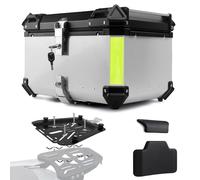 Baúl de Aluminio para Moto 45L 55L 65L 80L 100L, Maleta Top Case Impermeable, Maletero de Motocicleta, Caja para Scooter Con Placa de Montaje y Respaldo (Plata, 80 L)