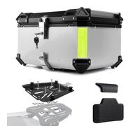 Baúl de Aluminio para Moto 45L 55L 65L 80L 100L, Maleta Top Case Impermeable, Maletero de Motocicleta, Caja para Scooter Con Placa de Montaje y Respaldo (Plata, 65 L)