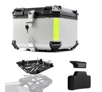 Baúl de Aluminio para Moto 45L 55L 65L 80L 100L, Maleta Top Case Impermeable, Maletero de Motocicleta, Caja para Scooter Con Placa de Montaje y Respaldo (Plata, 45 L)