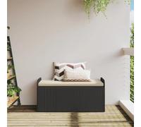 Baúl de jardín con cojín, polirratán negro, 115 cm