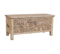 Baúl de madera tallado artesanal beige 100x40x46h cm