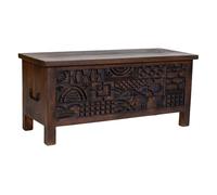 Baúl de madera tallado artesanal marrón 100x40x46h cm