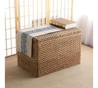 Baúl De Mimbre Rústico De Granja, Banco De Almacenamiento Tejido De Ratán, Otomano De Almacenamiento De Pasto Marino Tejido, Baúl De Extremo De La Cama, Ta(Size:70x40x45cm(28x16x18inch),Color:Natural)