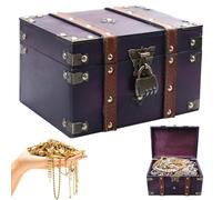 Baúl del tesoro de madera con cerradura, cofre del tesoro para niños, cofre del tesoro vintage con tapa, cofre del tesoro pirata, cofre del tesoro para cumpleaños de niños, boda, decoración, regalos