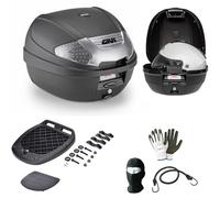 Baúl E300NT2B - Maleta Giv I de 30 litros, color negro, para moto scooter compatible con SYM Jet V 125, baúl con placa y kit universal para portaequipajes trasero 41 x 40 x 30 cm