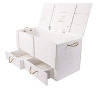 Baúl grande de madera blanca con tapa y cajones, 85 x 39 x 40 cm, para boda, cofre del tesoro, caja de juguetes, jardín, banco de almacenamiento, baúl de almacenamiento con gran capacidad para
