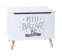 Baúl infantil, melamina blanca, 58 cm, 1 cajón, patas, estampado.