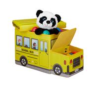 Relaxdays Baúl para juguetes, Taburete infantil plegable, Caja con compartimento, Para niños y niños, Forma de autobús, 50 L, Autobús escolar