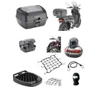 Baúl K45NN cuadrado Monolock + placa + red Kappa para 2 cascos integrales/Jet + accesorios 45 l. Inserciones negras para moto/scooter con portaequipajes trasero compatible con Benelli 491 RR réplica