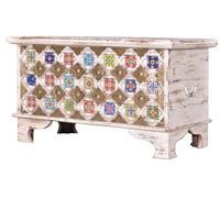 Baúl madera de mango detalles en cerámica y bronce blanco.giner y colomer 46x40x80