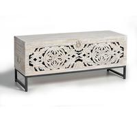 Baúl madera de mango y patas metal en blanco envejecido 50x40x116 cm - giner y colomer