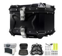 Baul Moto, Top Case Moto Aluminio Impermeable, Maletero Moto Universal, Baúl Moto con Cerradura De Seguridad, Respaldo y Placa de Montaje, para Almacenamiento de Equipaje y Casco (X-Black,80L)