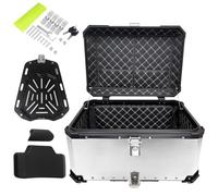 Baúl para Moto 100L 80L 65L Maleta de Motocicleta,Top Case Baúl Trasero de Moto,Maletero de Aluminio Impermeable,Caja para Casco con Respaldo(Plata,80 L)