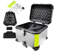 Baúl para Moto 100L 80L 65L Maleta de Motocicleta,Top Case Baúl Trasero de Moto,Maletero de Aluminio Impermeable,Caja para Casco con Respaldo(Plata,55 L)