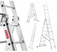 Baulich - Escalera Multiusos 3en1 de Mano - Escalera de Pared y Tijera - Aluminio Extensible - 3x8 (peldaños) Versátil, Plegable, hasta 150kg, para Trabajos en Casa y Jardín, Ligera 11 kg, Plateada