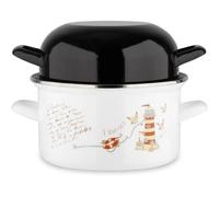 Baumalu Cazuela Para Mejillones 20 Cm De Acero Esmaltado, Motivo Faro Decorativo Y Tapa Negra, 2,5 L, Apta Para Inducción, Apta Lavavajillas