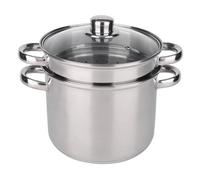 Baumalu, Olla para pasta (acero inoxidable, 24 cm, 7,5 litros, acero inoxidable, triple fondo, difusor de acero inoxidable, aluminio/acero inoxidable, tapa de cristal con borde de acero inoxidable y