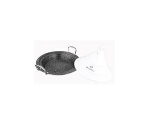 Baumalu, Tajine de acero inoxidable 30 cm con tapa cerámica blanca, compatible con todo tipo de fuegos, incluyendo inducción, diseño elegante y duradero, tamaño 30 cm, color blanco, acero inoxidable