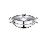 Baumalu, Wok vapor de 32 cm 2 en 1 de acero inoxidable, con asas remachadas, tapa de cristal, compatible con cocinas de gas, inducción y eléctricas, ideal para freír y cocinar al vapor