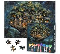Baumhaus Puzzle de 1000 piezas para adultos - Enchanted Treehouse Village Under a Starry Sky, puzles premium de 1000 piezas para adultos (rompecabezas de 1000 piezas Fantasy Landscape Art Jigsaw) 27.5