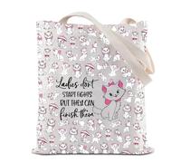 BAUNA Marie Cat Bolso de mano para mujer, con texto en inglés "Don't Start Fight", reutilizable, para la compra, bolsa de hombro para mujer, bolso de mano de Aristogatos, Bolso para mujer, 35*40cm