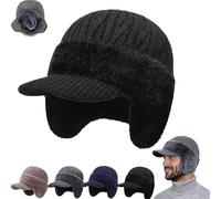 BAUNBRHY Coldshield Trapper Blocking Knitted Hats, Elastic Winter Warm Knitted Hat with Brim and Ear Flaps, Winter Trapper, Skiing Cycling Hats for Mens and Women-Black