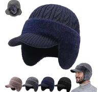 BAUNBRHY Coldshield Trapper Blocking Knitted Hats, Elastic Winter Warm Knitted Hat with Brim and Ear Flaps, Winter Trapper, Skiing Cycling Hats for Mens and Women-Blue