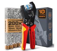 BAURIX® TALOS PRO - Alicates para ojales, incluye 200 ojales de 6,8,10,12 | Modelo TALOS PRO. Alicates para ojales con 4 inserciones magnéticas (6/8/10/12 mm) y 200 ojales, para PVC, tela