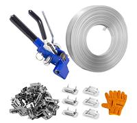 BAUSATZ Kit de hebillas de flejado de embalaje, herramientas tensoras, kit de flejado, hebillas de flejado, 3/4 x 100 pies, bobina de acero inoxidable, 100 hebillas de bloqueo de oreja, herramienta de