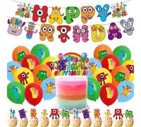 Baustein Geburtstag Deko,Doyomtoy Number Building Blocks Ballons Party Supplies Happy Birthday Banner, Cake Topper Geburtstag party für Kinder Party Geburtstag Baby Shower 34 Stück