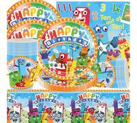Baustein Partygeschirr,Doyomtoy Number Building Blocks Geburtstag Deko Baby Geburtstag Tassen Servietten Tischdecke für Kinder Party Deko Baby Shower 20 Gäste