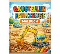 Baustellenfahrzeuge Malbuch für Kinder ab 3 Jahren: 30 Ausmalbilder mit Bagger, Kran & LKW - große Motive für kleine Hände
