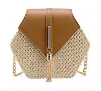 Bausweety Bolso cruzado para mujer, bonito bolso de hombro de paja, Marrón oscuro, ブラウン
