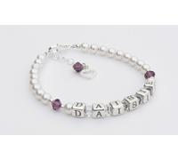 Bautizo pulsera - plata nombre pulsera - personalizado caja - Amatista colgante de cristal - bautizo regalos