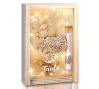Bautizo regalo, regalo de dinero, bautizo para niñas y niños, incluye flores secas, caja de madera, tubo de ensayo de plástico, cadenas de luces, embalaje para regalos de dinero (beige)