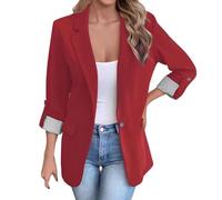 Bauzuoyo Blazer - Chaqueta de manga 3/4 para mujer, elegante, deportiva, de negocios, corte estrecho, mangas enrolladas, chaqueta de traje, ligera, monocolor, frontal abierta, para primavera y otoño