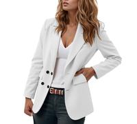 Bauzuoyo Blazer - Chaqueta larga para mujer, deportiva, entallada, para negocios, informal, elegante, larga, cuello de solapa, traje de oficina, con botón, chaqueta de negocios de doble botonadura