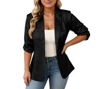 Bauzuoyo Blazer para mujer, elegante, informal, deportiva, chaqueta de traje, cárdigan frontal abierto, chaqueta de trabajo, corte ajustado, corte clásico, monocolor, para oficina y uso diario, Negro