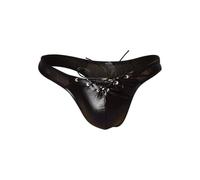 Bauzuoyo Calzoncillos de látex para hombre, aspecto mojado, sexy, lencería transparente, tanga con cordones, ropa interior erótica de baja estría, lencería para hombre, color negro, transparente