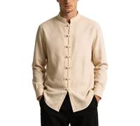 Bauzuoyo Camisa de algodón de manga larga para hombre, estilo tradicional chino, traje de tang camisa, ropa de artes marciales, transpirable, Kung Fu, primavera, verano, tai chi, taekwondo tops