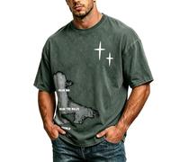 Bauzuoyo Camiseta de manga corta para hombre con estampado gráfico, de algodón, de gran tamaño, cuello redondo suave, camiseta de impresión informal, estampado de cruz, diseño de Jesús cristiano