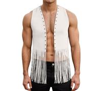 Bauzuoyo Chaleco de vaquero occidental con flecos para hombre, ropa hippie de los años 60 y 70, chaleco de vaquero vintage, sin mangas, chaleco con flecos, disfraz de carnaval, Oktoberfest, fiesta