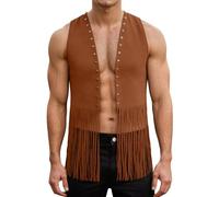 Bauzuoyo Chaleco de vaquero occidental con flecos para hombre, ropa hippie de los años 60 y 70, chaleco de vaquero vintage, sin mangas, chaleco con flecos, disfraz de carnaval, Oktoberfest, fiesta
