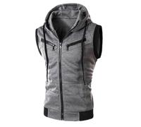 Bauzuoyo Chaleco para Hombres al Aire Libre Chaleco de Carga con Capucha Chaleco de Trabajo para Hombres Chaleco Delgado para Pesca con Cremallera, Múltiples Bolsillos, Ligero, Sin Mangas